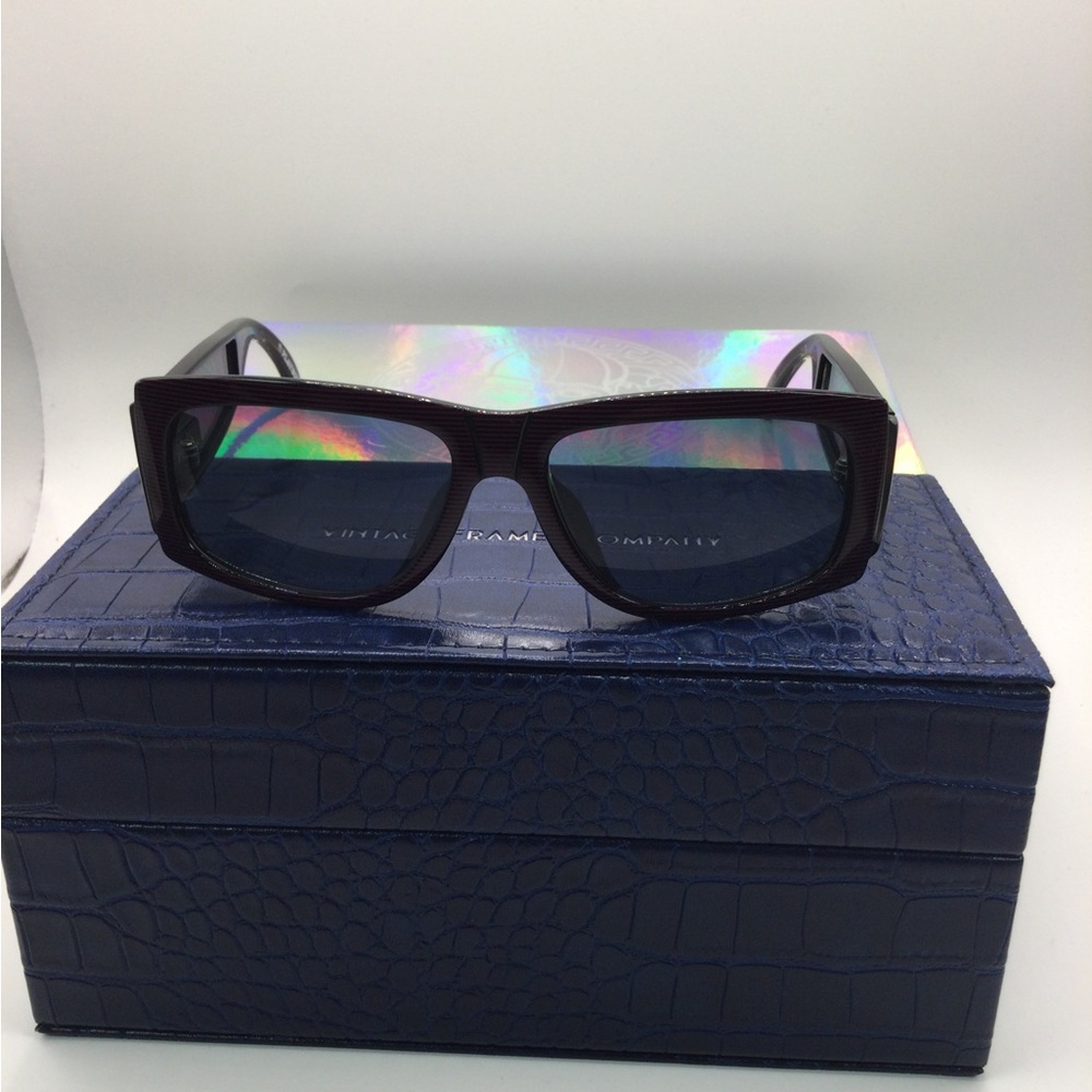 Rectangular Black Frame Sunglasses with Blue Lenses